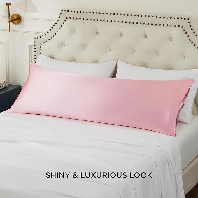 Bedsure Body Pillow Cover 20x54 Inches - Pink Satin Similar to Silk Pillowcase for Hair and Skin, Cooling and Silky Long Body Pillow Pillowcase with Envelope Closure, Gifts for Women Men - Bloomnest