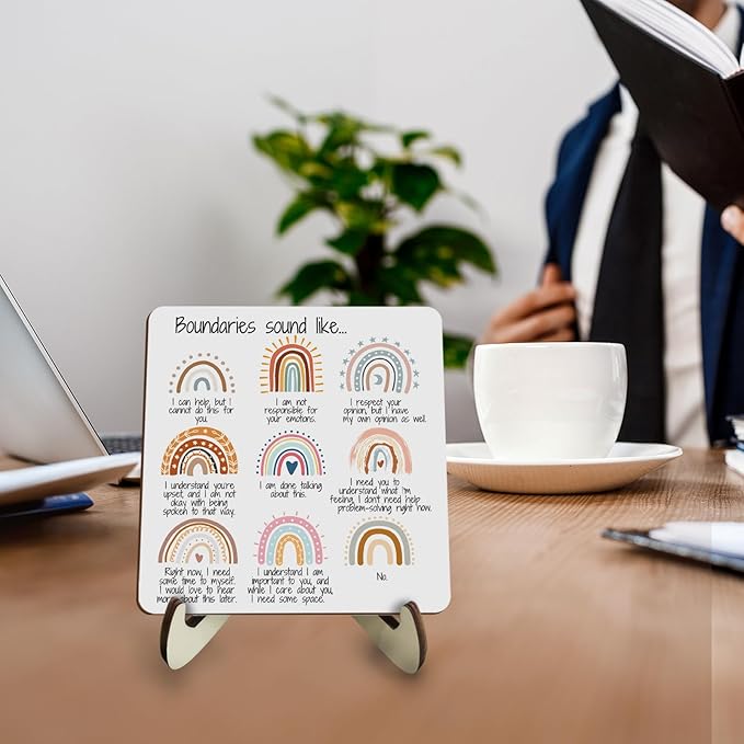 Motivational Mental Health Office Decor Rustic Desk Decor Therapy Office School Counselor CBT DBT School Psychology Therapist Counseling Wood Sign for Coworker Home Rainbow Plaque with Wood Stand - Bloomnest