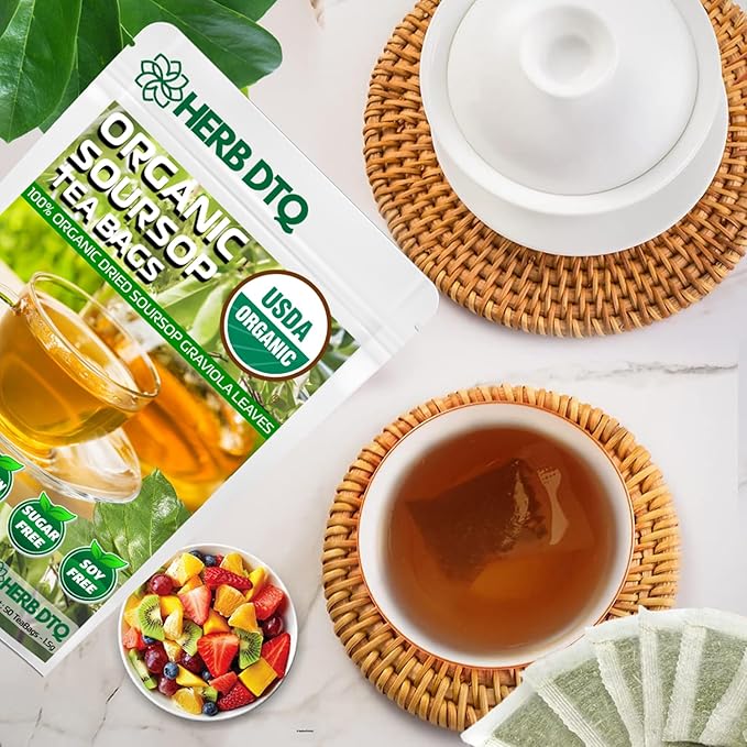 USDA Organic Soursop Leaves Tea Bags, 100% ORGANIC and Pure Soursop Graviola Leaves - Hojas De Guanabana Tea - Non-GMO - Caffeine-free - Improve Digestion, Support Healthy Skin & Sleep, Eco-Conscious Corn Fiber Tea Bags. Organic Graviola Tea - Bloomnest