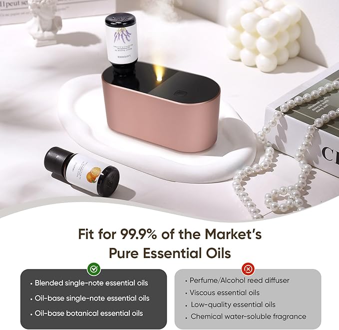 Waterless Diffuser for Essential Oil, Battery Operated Scent Air Aromatherapy Diffuser, Mini Aroma Diffusers with 3 Intermittent Mist Modes, Cycle Start for Home Office Bedroom - Rose Gold - Bloomnest