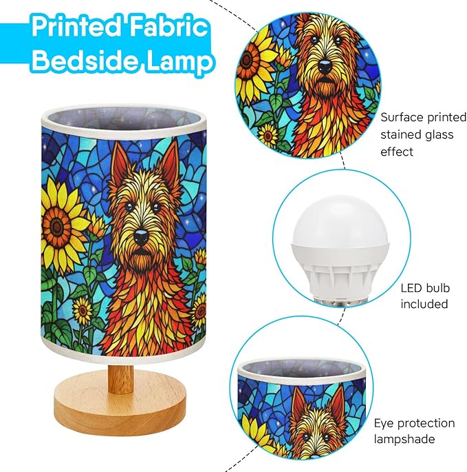 Irish Terrier Table Lamp LED 3-Color Pressed Bedside, Dog Shade Lamp with Wood Base for Bedroom Living Room Desk Office - Bloomnest