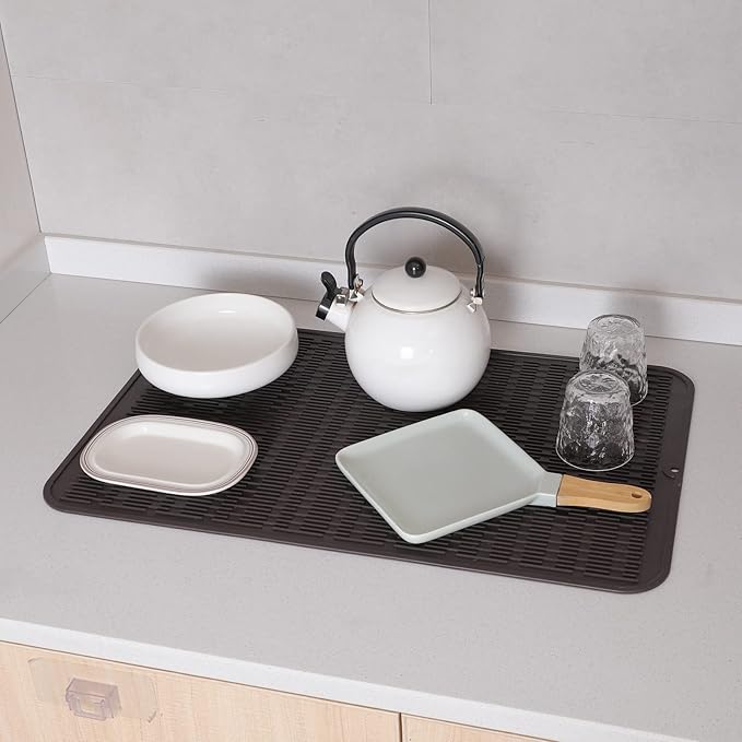 Silicone Dish Drying Mat for Multiple Usage,Easy clean,Eco-friendly,Heat-resistant Silicone Mat for Kitchen Counter or Sink,Refrigerator or Drawer Liner Coffee 3XL 28 inches x 18 inches - Bloomnest