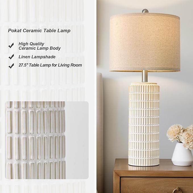 PoKat 27.5'' Tall Table Lamps for Living Room Set of 2, Ceramic Bedroom Lamps for Night Stands, Modern Bedside Lamps for Bedroom Living Room, Nightstand Lamps for End Table, Hallway, Gold and White - Bloomnest