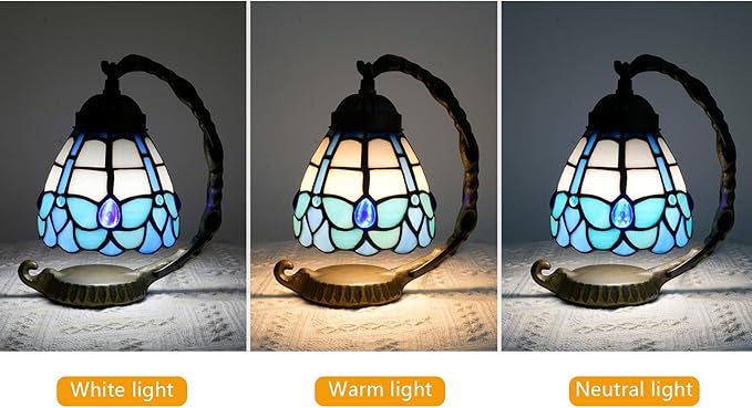 Blue Butterfly Tiffany Lamp Small Stained Glass Accent Night Light Retro Unique Nightstand Light Mini Bedside Table Lamp for Home Decor Bedroom Living Room Boys Girls Christmas Gifts - Bloomnest