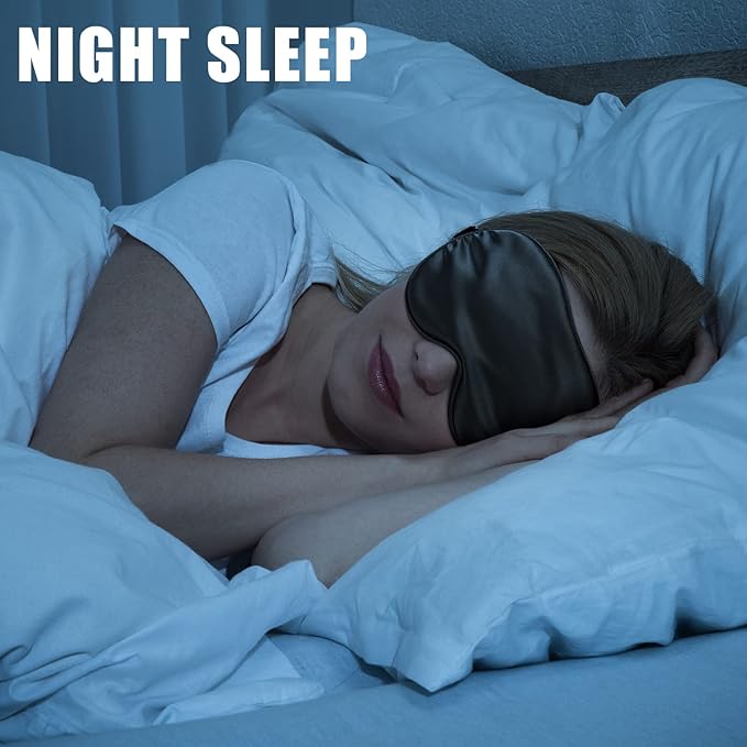 20 Pieces Silk Sleep Mask Eye Mask with Adjustable Strap Sleeping Cover Eye Cover Blindfold for Women Men Sleeping Travel(Black) - Bloomnest