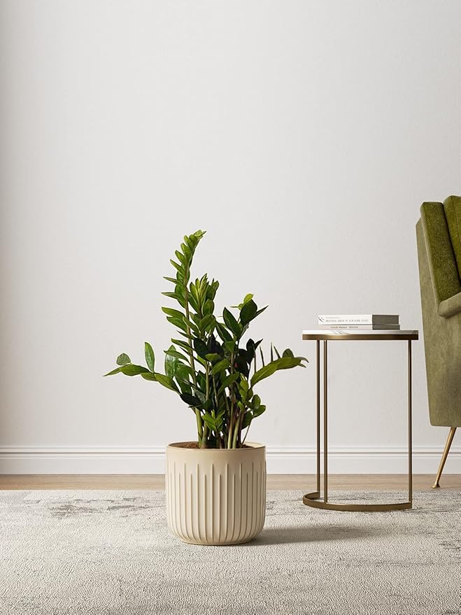 LE TAUCI Fluted Ceramic Planters Set of 3 – 8.3/7 / 5.7 in Cloud Cream Reactive Cylinder Indoor Plant Pots with Drainage Plug & Mesh, Glossy Stoneware Flower Pots for Succulents Herbs - Bloomnest