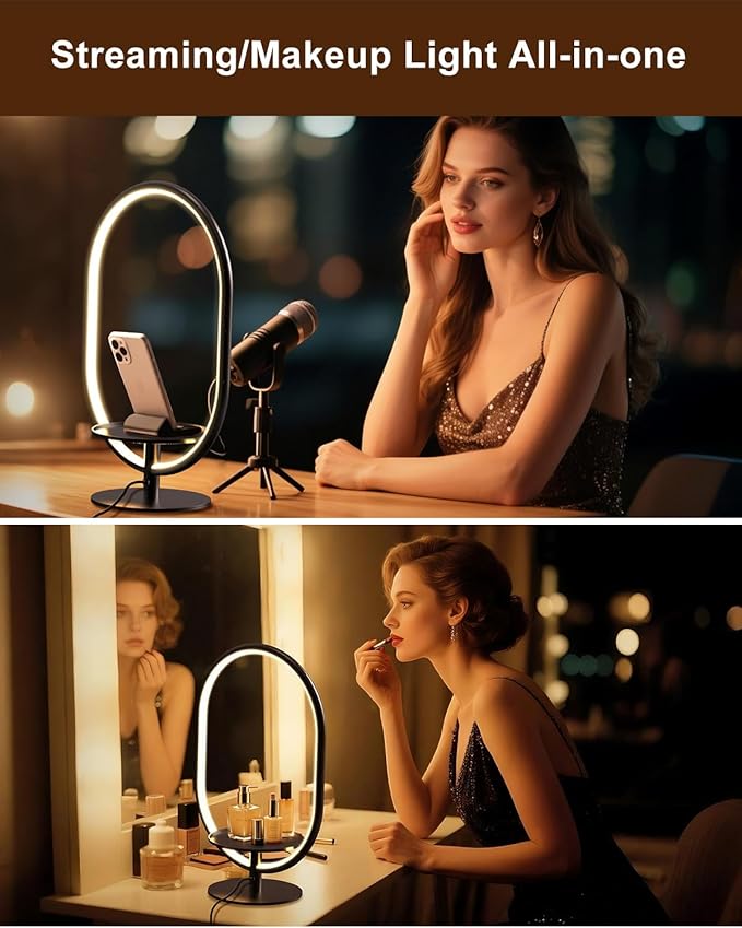 Modern LED Table Lamp with Storage Tray, Bedside Lamp with 3 Color Temperatures 10-Level Dimmable for Video Conference/Makeup/Streaming/Plants, LED Desk Lamp for Living Room Bedroom Office Decor - Bloomnest