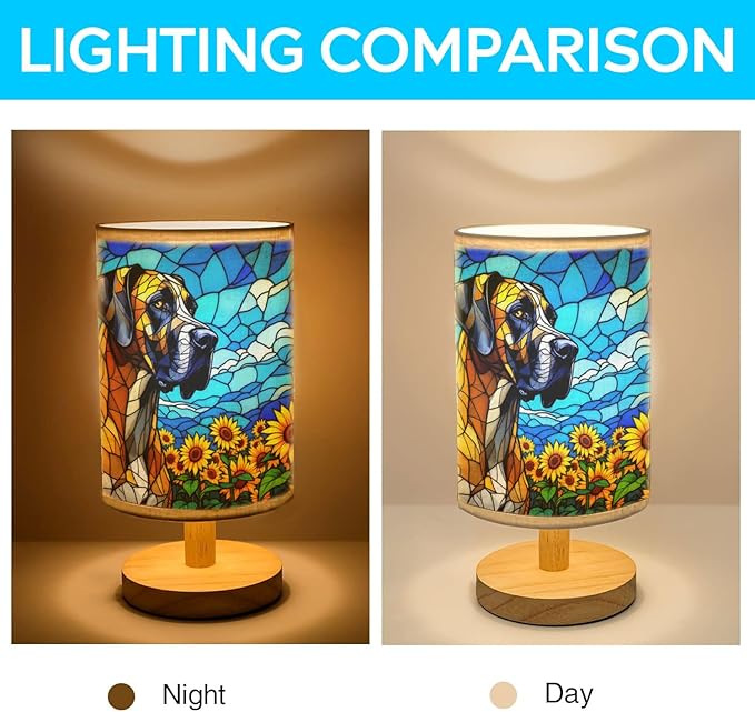 Great Dane Table Lamp LED 3-Color Pressed Bedside, Dog Shade Lamp with Wood Base for Bedroom Living Room Desk Office - Bloomnest