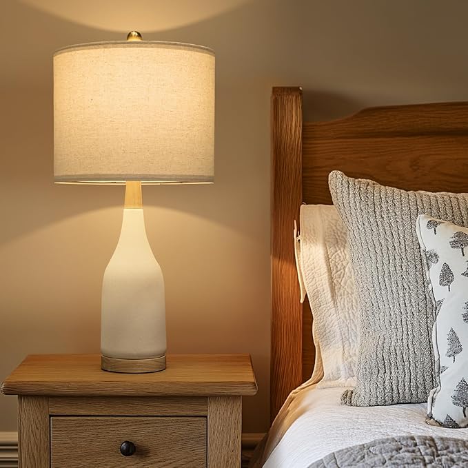 PORTRES 27" Ceramic Table Lamps for Bedroom Living Room Vintage Lamp Set of 2 Bedside Nightstand Lamp Large Farmhouse Rustic Boho Retro Modern Table Lamp Light Home Office Desk Deco Gifts, White - Bloomnest