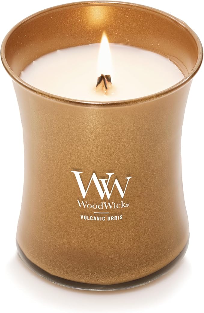 WoodWick Volcanic Orris Holiday Candle Gifts for Women and Men, 9.7 oz Precious Metals Collection with Crackling Wick - Bloomnest