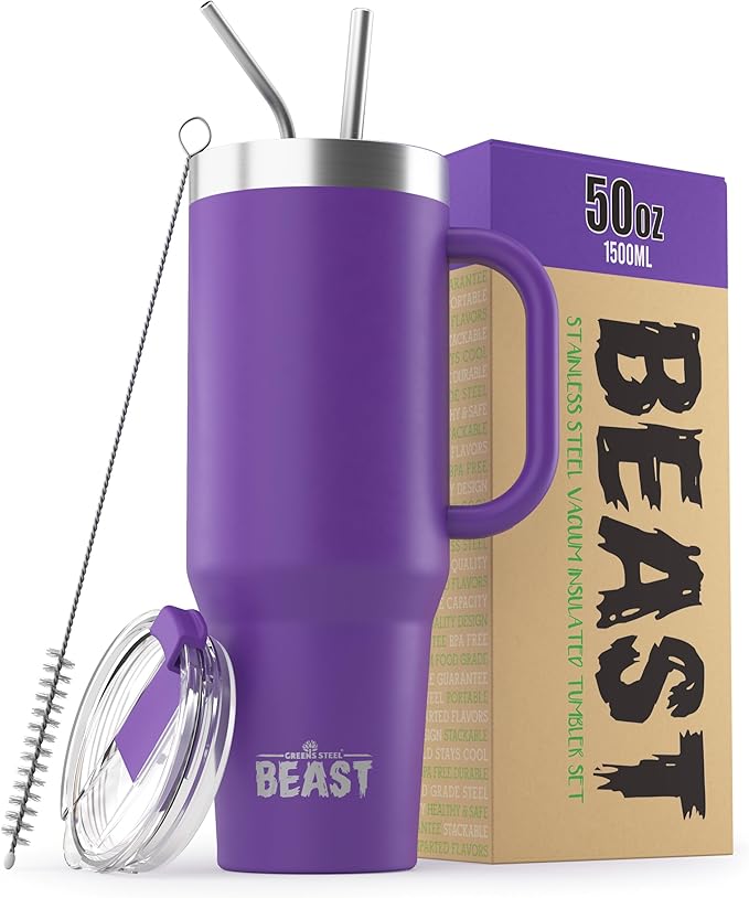 Beast 50 oz Tumbler Stainless Steel Vacuum Insulated Coffee Ice Cup Double Wall Travel Flask (Deep Purple) - Bloomnest