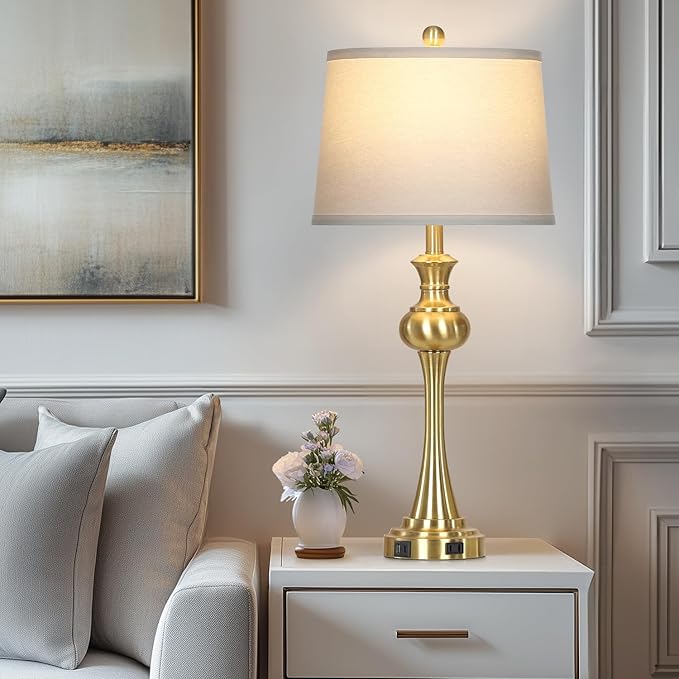 28.75" Gold Table Lamps for Living Room,Touch Lamps for Bedrooms Set of 2 - Nightstand Table Lamp with USB C+A, 3 Way Dimmable Bedside Lamps End Tables, Antique Brass - Bloomnest