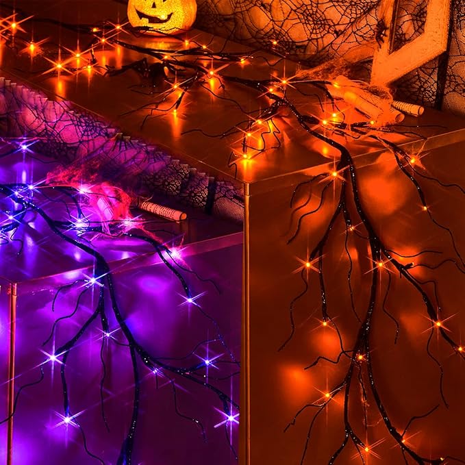 Birchlitland Halloween Lighted Garland Battery Operated with Timer 6FT 48 LED Fairy Lights, Faux Vine with Lights for Mantel Fireplace Wall Patio and Holiday Decor - Bloomnest