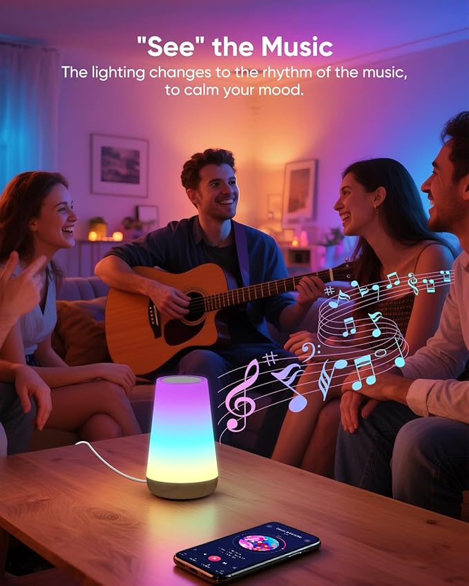 Smart Table Lamp, Dimmable Nursery Night Light with App/Voice Control Compatible with Alexa, Led Desk Lamp with 32 Modes 2700-6500k & Music Sync, Bedside Lamp for Kids with Timer - Bloomnest