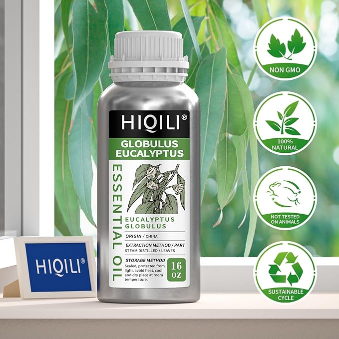 HIQILI Eucalyptus Essential Oil for Spray, Diffuser & Skin, 100% Pure Undiluted - 16 Fl Oz - Bloomnest
