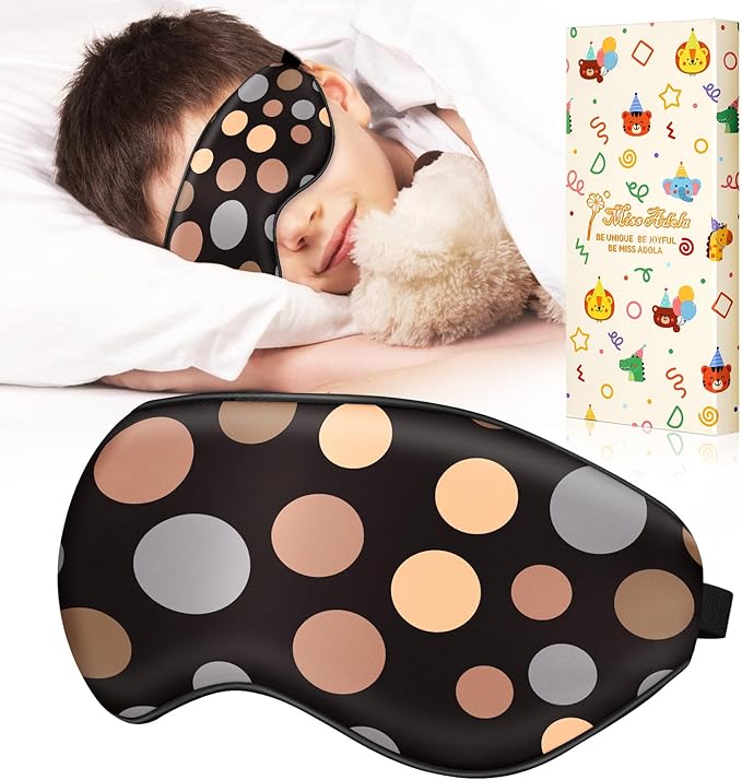 Sleep Mask for Kids - Silk Eye Mask for Sleeping Cute Cartoon Kids Sleep Mask for Boys Girls Teens Soft Smooth Adjustable Straps Silk Kids Eye Cover, Geometric Miqi - Bloomnest