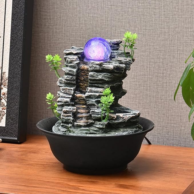 Tabletop Fountain House Decor Waterfall Fountain with Color-Changing LED Light for Office, Living Room, or Bedroom,Relaxing Indoor Tabletop Water Fountain(2815) - Bloomnest