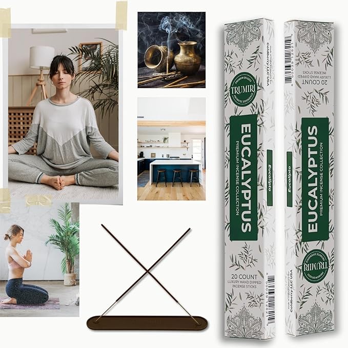 Eucalyptus Incense Sticks - Total 40 Insence-Sticks - Dual Pack of 20 Insense - Inciensos - Inscents - Natural Non Toxic Ingredients - Incents - Incence - Inscense - Insents TRUMIRI