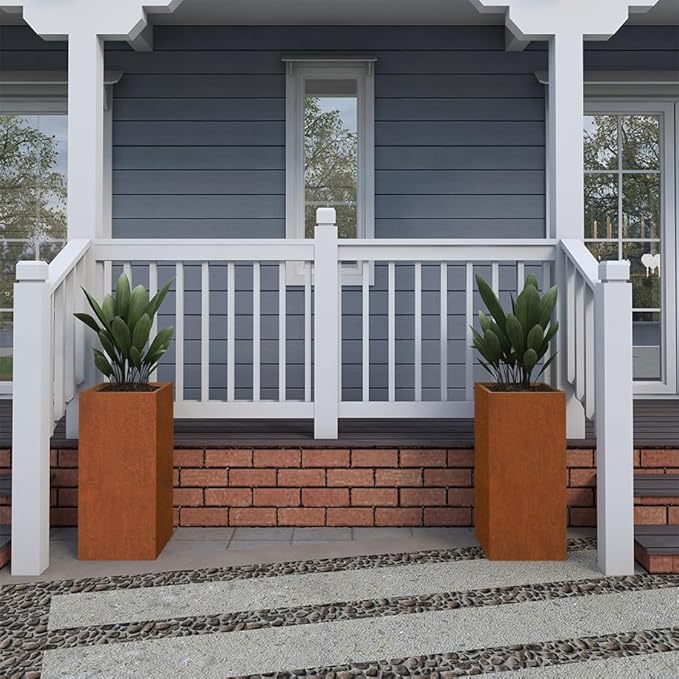 Corten Steel Metallic Heavy Planter for Outdoor Plants 14"x14"x30" Metal Planter Spliced Flower Pot with Partitions for Outside,Indoor,Garden (Corten, 14 * 14 * 30) - Bloomnest