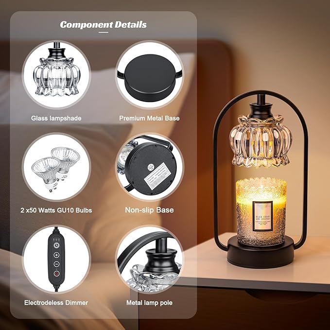 Candle Warmer Lamp, Electric Light with Timer Dimmer Clear Flower Shape Wax Melt Warmer for Birthday, Mothers Day, House Warming Gift (Includes 2 Bulbs) - Bloomnest