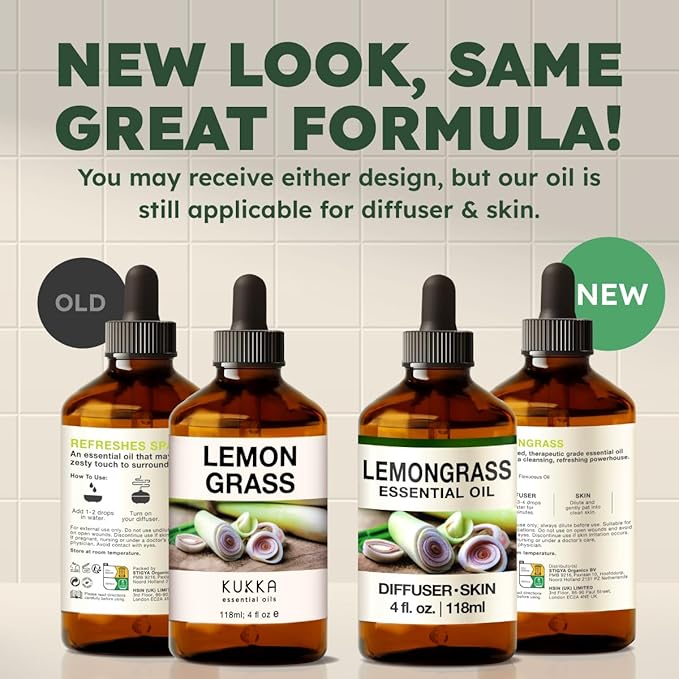 KUKKA Lemongrass Essential Oils - 4 Fl Oz - for Hair, Skin, Diffuser, Aromatherapy & DIY Soap Making Scent - Bloomnest