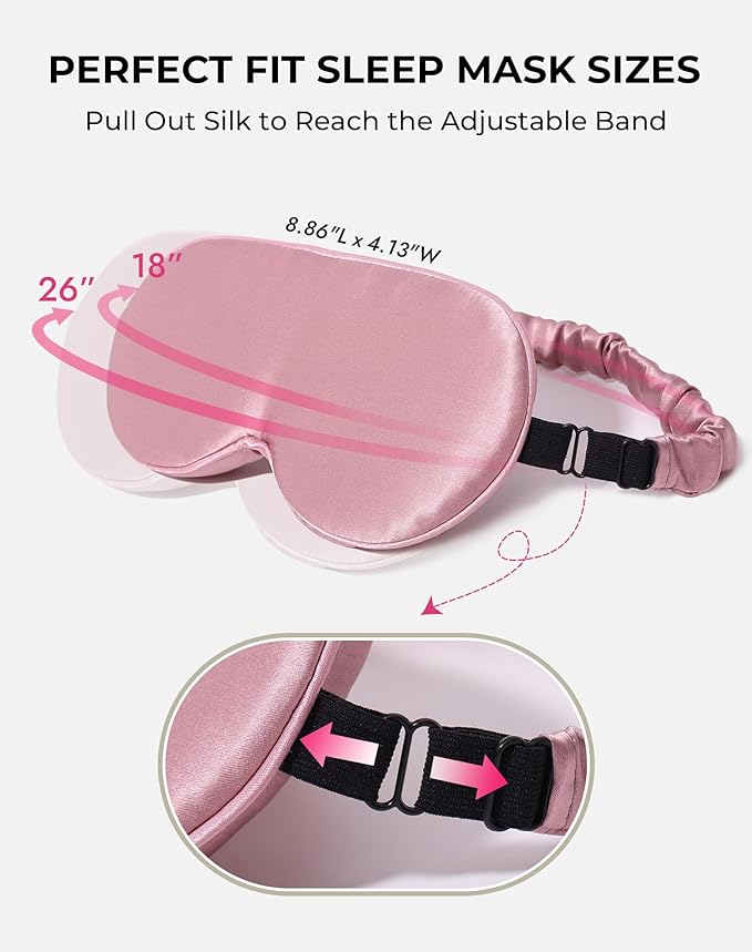 SilkSilky 100% 22 Momme Mulberry Silk Sleep Mask – Upgraded 3D Contoured Eye Mask with Nose Wing Pads & Adjustable Strap, Luxury Blackout Eye Cover for Women & Men (Pale Mauve) - Bloomnest