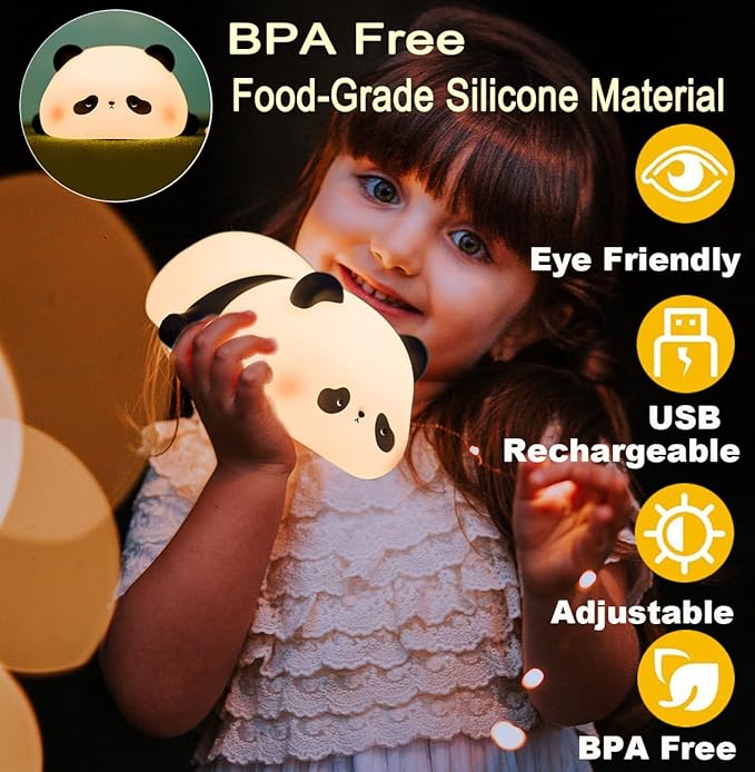 DREAMING MY DREAM Cute Panda Night Light, LED Squishy Novelty Animal Night Lamp, 3 Level Dimmable Nursery Nightlight for Breastfeeding Toddler Baby Kids Decor, Cool Gifts Kids (Panda Pangda) - Bloomnest