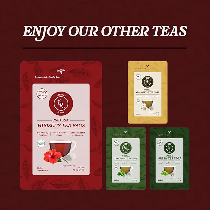 Gourmet Royale Hibiscus Tea, 100 Count, Sustainable Tea Bags, Pure Hibiscus Flowers, Caffeine & Sugar Free, Non-GMO & Vegan, Grown in Sri Lanka, (Pack of 1) - Bloomnest