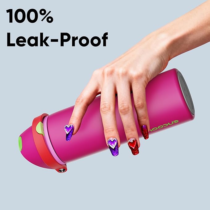 Insulated Water Bottle with Straw - Encool Stainless Steel Water Bottle with Push Button Lid, Leak-Proof & BPA-Free, Keeps Cold for 24 Hours for Sports, Travel, Gym (24 oz, Cerise Pink) ENCOOL