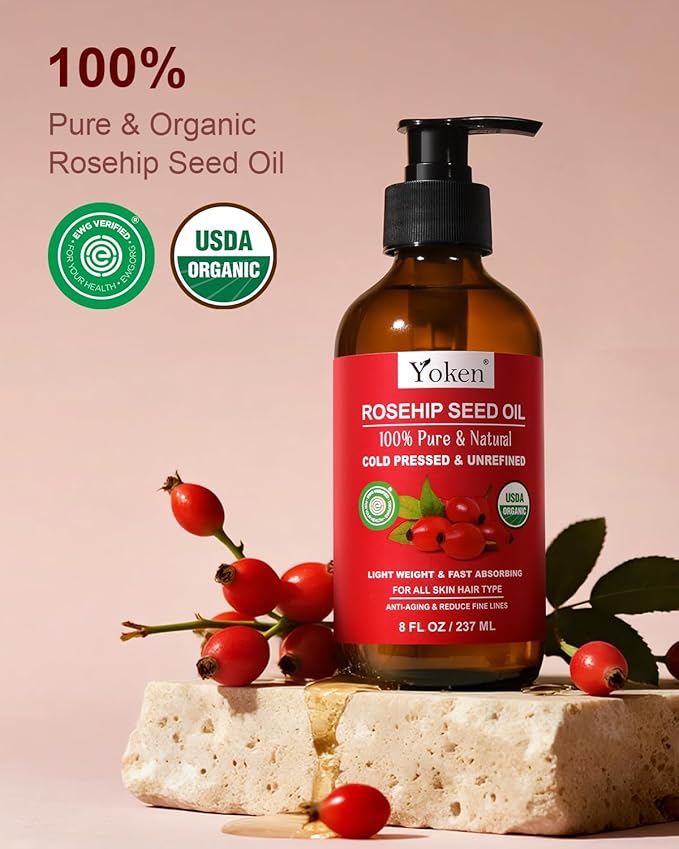 Rosehip Seed Oil Organic, USDA Certified 100% Pure Rosehip Oils for Face, Hair & Body, 8 fl oz Cold Pressed Rose Hip oil for Skin Moisturizing, Scar Fading, Gua Sha, Massage, Carrier Oil DIY - Bloomnest