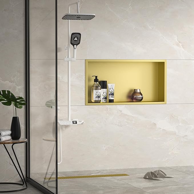 Stainless Steel Shower Niche 24" X 12" Gold No Tile Needed Horizontal Niche Shower Recessed Wall Niches for Bathroom Storage Over Mount Installation - Bloomnest