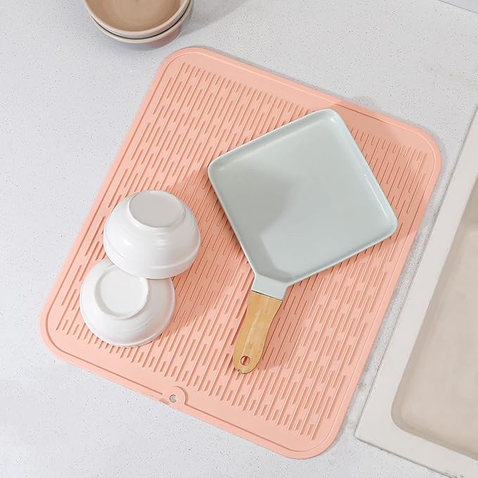 Silicone Dish Drying Mat for Multiple Usage,Easy clean,Eco-friendly,Heat-resistant Silicone Mat for Kitchen Counter or Sink,Refrigerator or Drawer Liner Pink XL 18 inches x 16 inches - Bloomnest