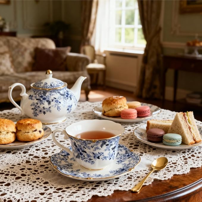 22oz Floral Ceramic Teapot – Vintage Gold Rim Porcelain Tea Pot for Loose Leaf, Blooming Tea & Coffee, Elegant Decorative Teapot for Tea Party, Flower Design (China Flower)