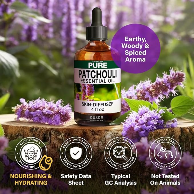 KUKKA Patchouli Essential Oils - 4 Fl Oz - for Hair, Skin, Diffuser, Aromatherapy & DIY Soap Making Scent - Bloomnest