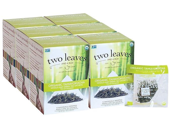 Two Leaves and a Bud Organic Tamayokucha Tea Bags, Whole Leaf Tea in Compostable Sachets, Japanese Green Tea, Light Flavor, 15 Count (Pack of 6) - Bloomnest