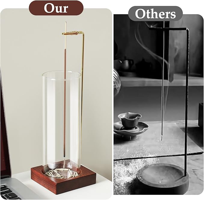 Incense Holder,Wooden Incense Holder for Sticks with 20 Incense Sticks, Anti-ash Incense Burner with Glass Ash Catcher for Meditation Yoga Spa Gift Home Decor - Bloomnest