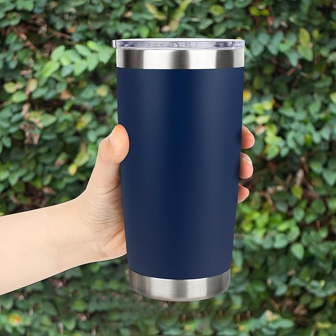 20oz Stainless Steel Tumbler Bulk with Lid, Travel Mug - Double Wall Vacuum Powder Coated Cup - Navy Blue, 12 Pack - Bloomnest