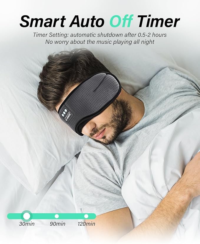 LC-dolida Sleep Headphones, White Noise Bluetooth Sleep Mask 3D Breathable Wireless Eye Mask for Timing, Sleep Mask with Bluetooth Headphones for Side Sleepers Travel,Cool Gadgets for Women Men(Grey) - Bloomnest