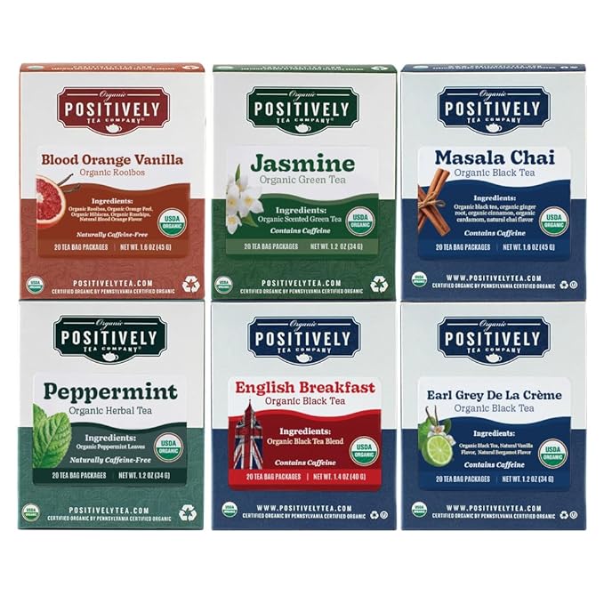 Organic Positively Tea Company, Tea Bag Sampler, 20 Count, 6 Pack - Bloomnest