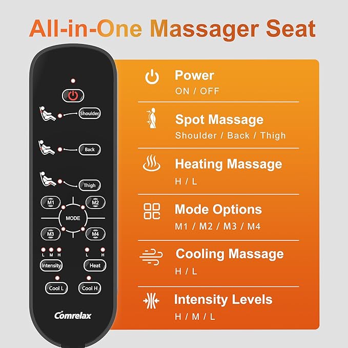 Back Massager with Heat for Chair, Massage Chair Pad with Neck Support, Waist Cooling & Vibration, Seat Massager for Seniors, Office Workers & Family, Fatigue & Pain Relief in Office, Home & Travel - Bloomnest