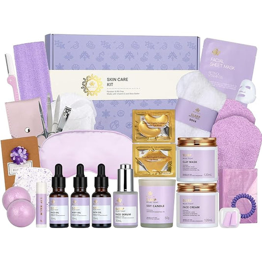 Valentines Day Gifts for Women, 30Pcs Skin Care Set, Bath & Body Gift Set, Face Cream, Essential Oil, Scented Candle, Serum, Lavender Scented, Spa Birthday Gifts, Mother's Day Gift, Christmas