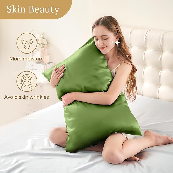 INFIIXSO Mulberry Silk Pillowcase for Hair and Skin, Silk Pillow Cases Queen with Hidden Zipper 20x30 Inches, Extraordinary Smooth and Soft Cooling Pillow Cases for Hot Sleepers(Cedar Green, 1 Pack) - Bloomnest