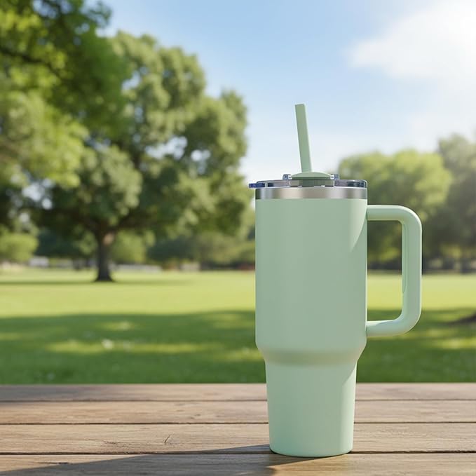 COKTIK 40 oz Tumbler With Handle and Straw Lid, Vacuum Insulated Travel Coffee Mug Stainless Steel Insulated Cup for Beverages, Leak-proof, Cupholder Friendly (Seafoam) - Bloomnest