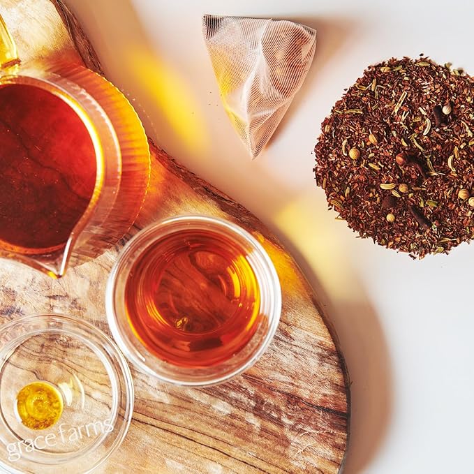 Grace Farms ROOIBOS CHAI Herbal Tea (16 Pyramid Sachets) | Healthy and Caffeine Free | Organic, Fair Trade and Kosher Certified | Gives Back 100% of Profits - Bloomnest