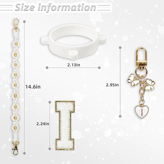 Compatible with Owala Water Bottle Accessories, Cute Letter Charm Set with Boho Handle Strap, Monogram Sticker, Silicone Ring, Keychain Decoration, for FreeSip 24 32 40oz, Owala Kids, Tumbler Gift SITKOL