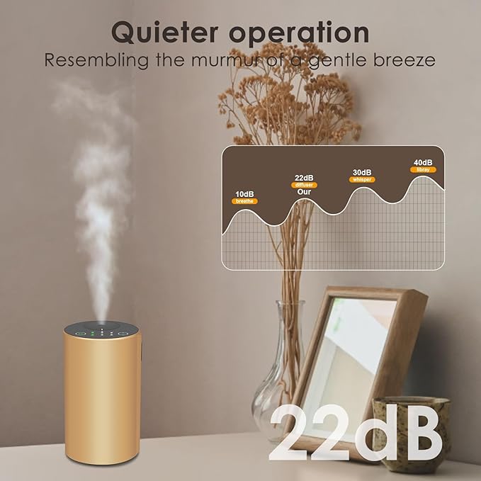 Waterless Essential Oil Diffuser, 7 Colors LED Light, Battery Powered Mini Scent Air Machine, Aromatherapy Mist Diffuser for Home Room Car Office (Gold) - Bloomnest