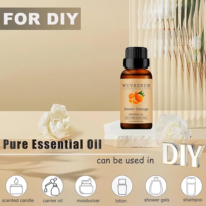 Sweet-Orange Essential Oils 10ML, 100% Pure and Natural Essential Oil for Aromatherapy Diffuser - 0.33 Fl Oz/Sweet-Orange WUVEZRUB