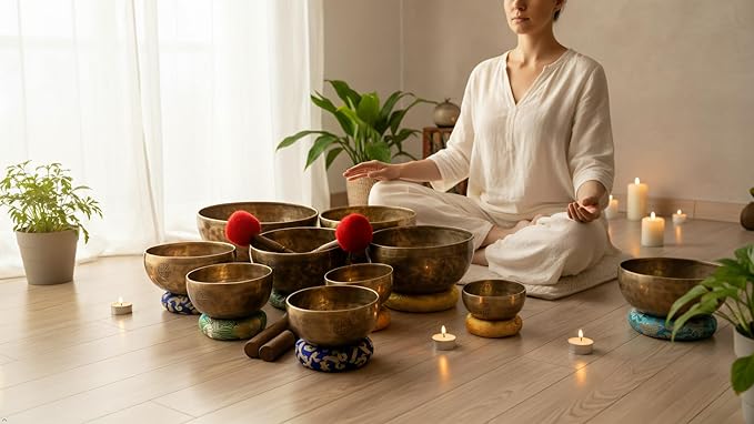 Chakra Healing Tibetan Singing Bowl - Set of 7 - Hand Hammered Tibetan Meditation Singing Bowl Nepal ArtsOfIndia