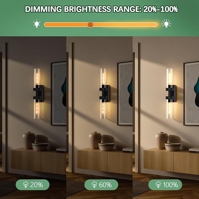 Rechargeable Wall Sconces Set of Two with Remote, Black Battery Operated Wall Sconce with Clear Glass, Sconces Wall Decor Set of 2 Wall Light Fixtures for Bedroom Bathroom Mirror Living Room - Bloomnest