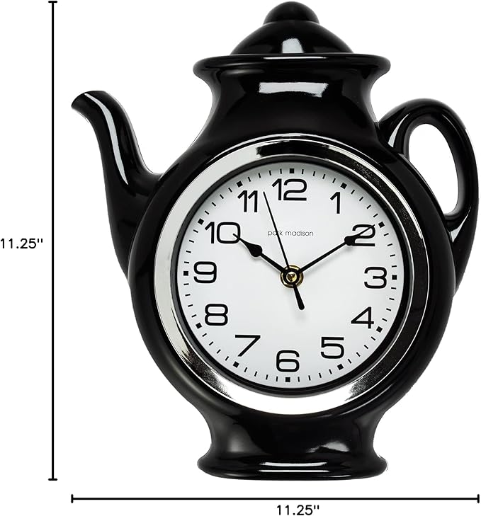 Park Madison Teapot 11 Inch Quality Quartz Battery Operated 3-D Easy to Read Home/Office/Kitchen/Classroom/School Clock Classic Mo Black 11.25inch 13781 0 - Bloomnest
